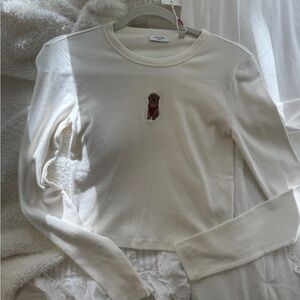 Aritzia Cream Sweater with Embroidered Dog
